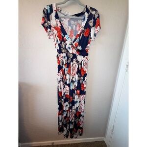 éloges Dress Womens Small Floral Maxi Wrap Short Sleeve VNeck‎ Romantic Boho